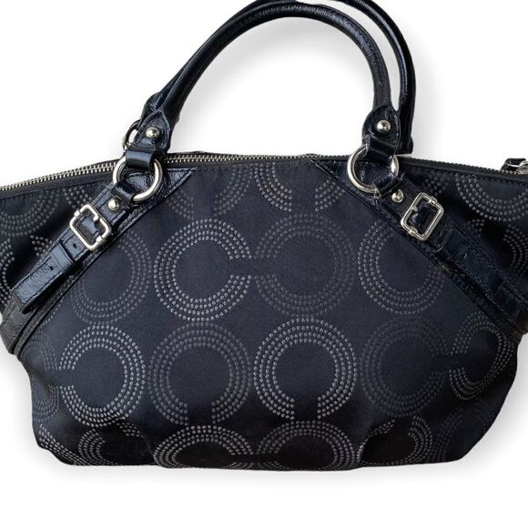 COACH Black Patent 2 Tone Gray C’s Madison Dotted OP Art Sophia Bag Purse #15935 - Picture 6 of 9